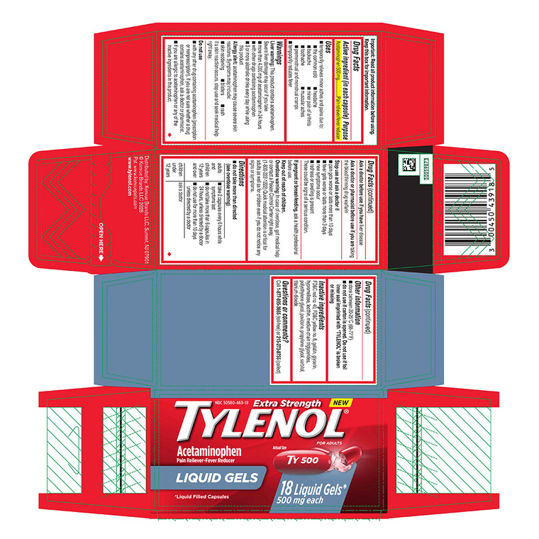 Tylenol Extra Strength Acetaminophen 500mg Liquid Gels for Adults Pain Reliever and Fever Reducer 18Ea