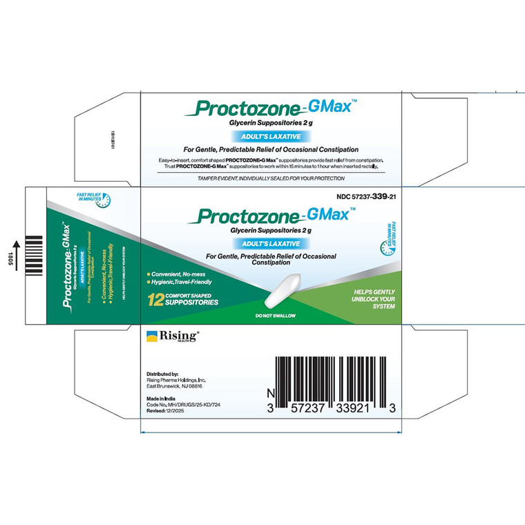 Rising Health Proctozone GMax Glycerin 2g Adults Laxative Suppositories Stimulant Medicated Relief of Occasional Constipation 12Ea