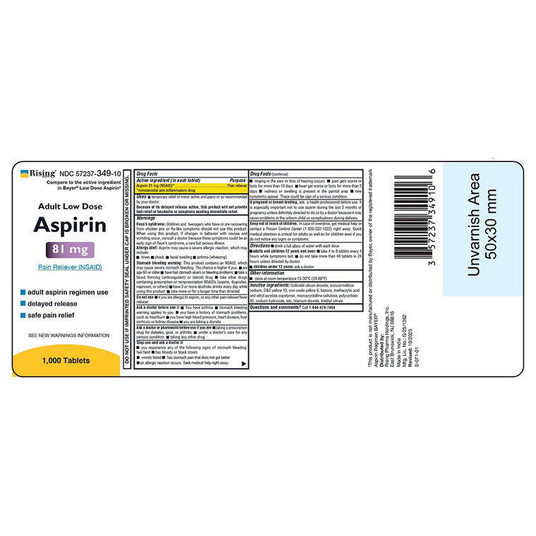 Rising Health Aspirin 81mg Adult Low Dose Pain Relief Tablets for Minor Aches and Pains 1000Ea