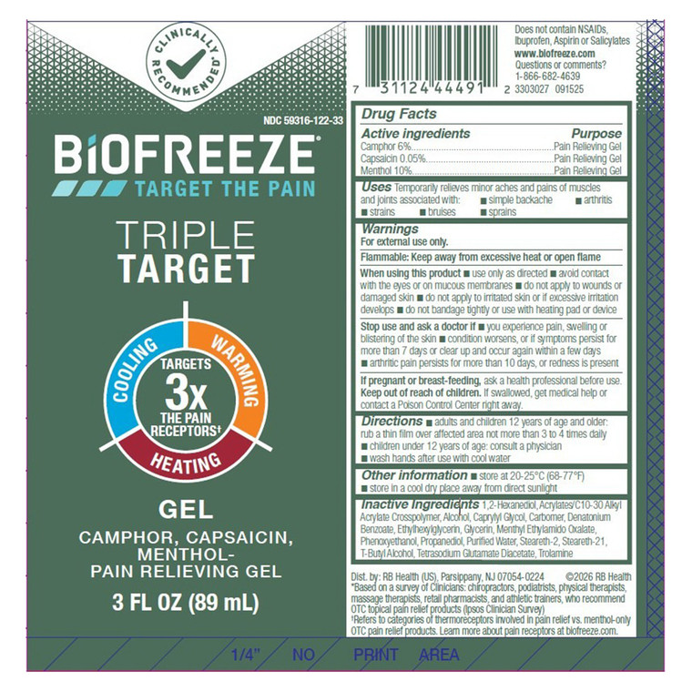 BioFreeze Tripe Target the Pain Menthol Relieving Gel for Minor Aches and Muscles Pain 3Oz (89ml)