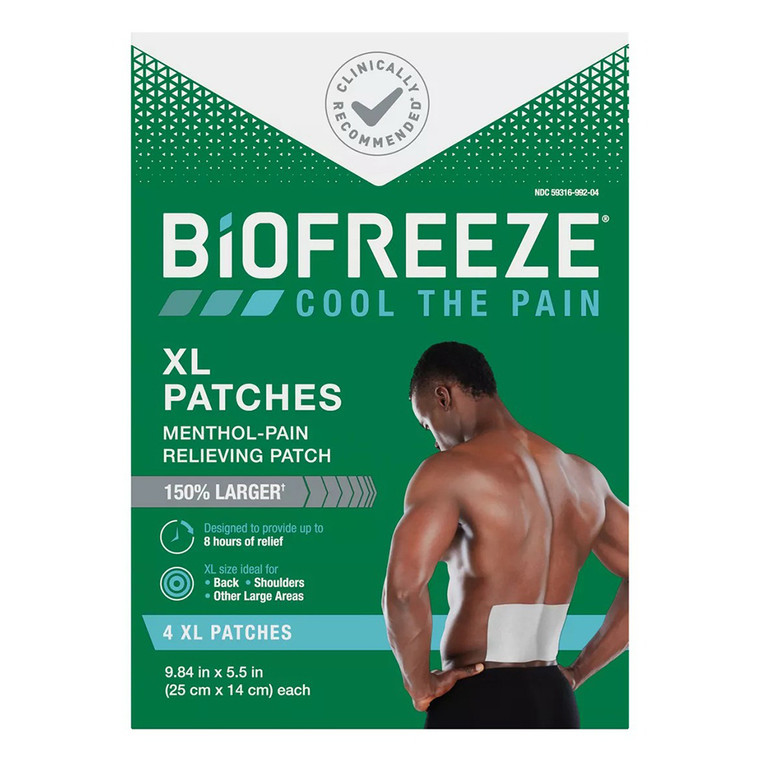 Biofreeze Cool the Pain Menthol Pain Reliever XL Size Patches for Back and Shoulder 4Ea