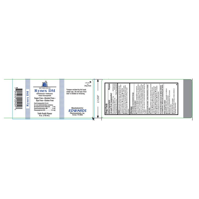 Rynex DM Antihistamine and Nasal Decongestant Oral Solution Tutti Frutti Flavor for Runny Nose and Sneezing 4Oz (118ml)