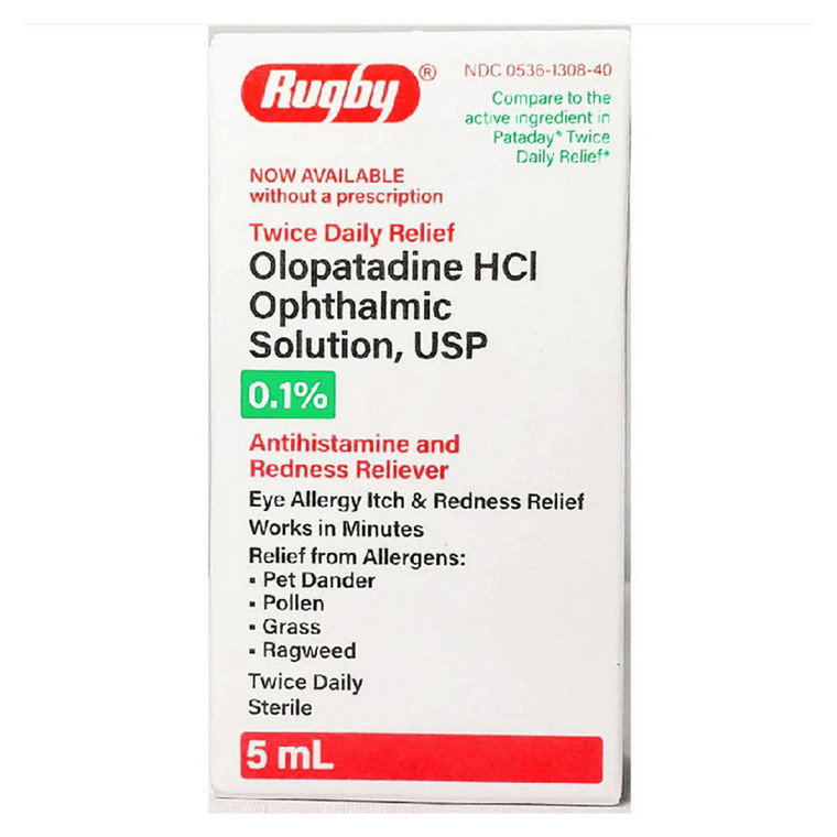 Rugby Plopatadine HCl Ophthalmic Solution USP 0.1 Percent Antihistamine Eye Allergy Itch and Redness Relief 5ml