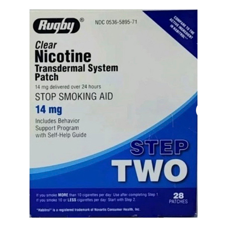 Rugby Clear Nicotine Transdermal System Patch 14mg Step 2 Patches Stop Smoking Aid 28Ea