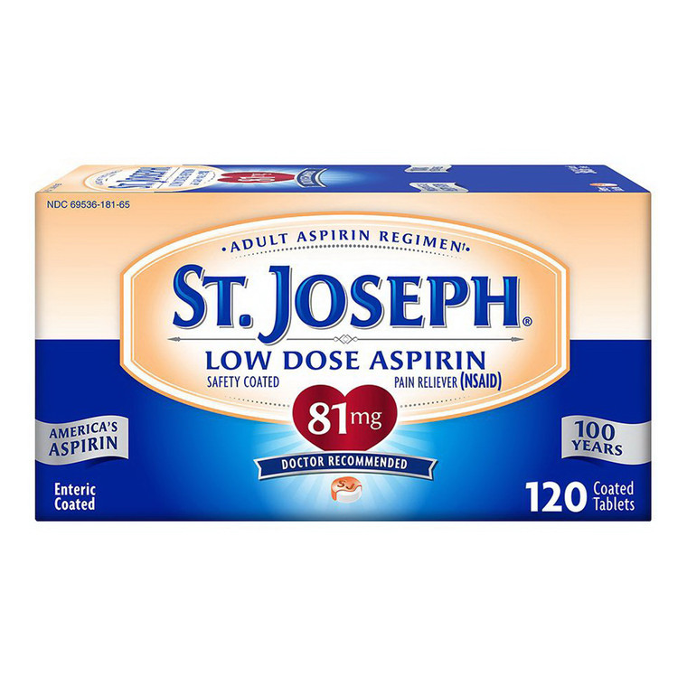 St.Joseph Aspirin 81Mg Enteric Coated Pain Reliever Tablets, 120 Ea