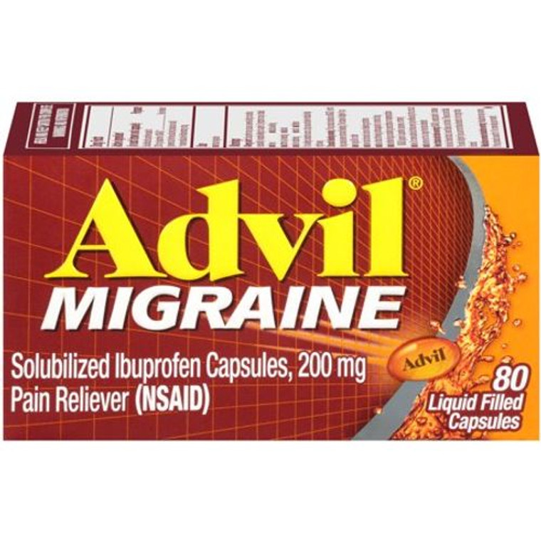 Advil Migraine Pain Reliever 200 mg Liquid Filled Capsules, 80 Ea