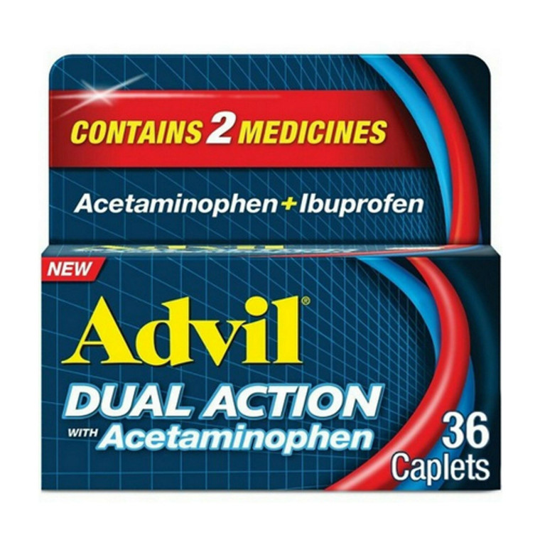 Advil Dual Action with Acetaminophen combination of 250mg Ibuprofen and 500mg Acetaminophen Coated Caplets, 36 Ea