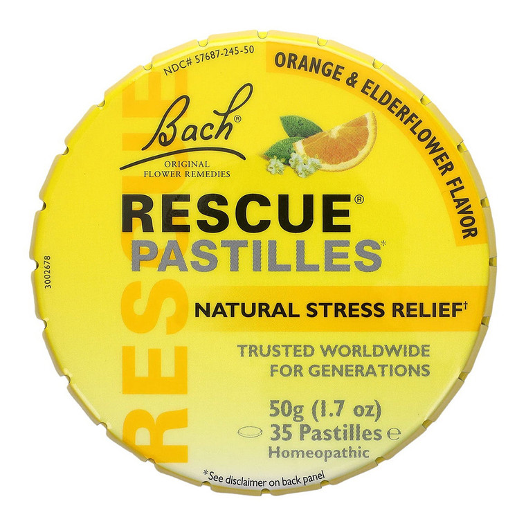 Bach Original Flower Rescue Remedy Pastilles Natural Stress Relief Orange Flavor 1.7Oz (50g)