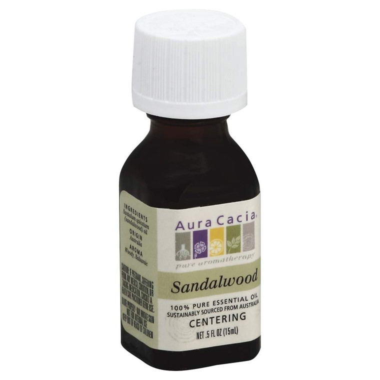 Aura Cacia Sandalwood Essential Oil Pure Focusing and Grounding Aromatherapy Formula 0.5Oz (15ml)