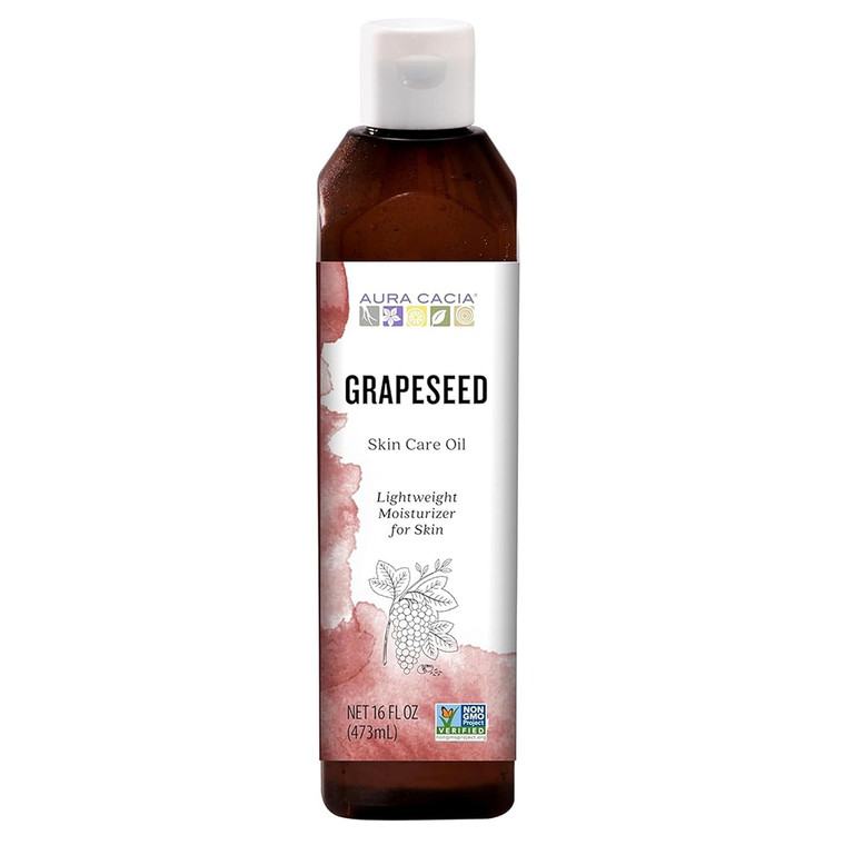 Aura Cacia Grapeseed Skin Care Oil Natural Pure with Vitamin E Lightweight Hydration and Conditioning 16Oz (473ml)