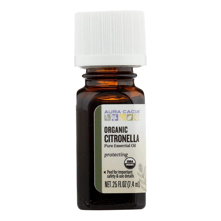 Aura Cacia Citronella Essential Oil Organic Purifying and Refreshing Aromatherapy Formula 0.25Oz (7.4ml)