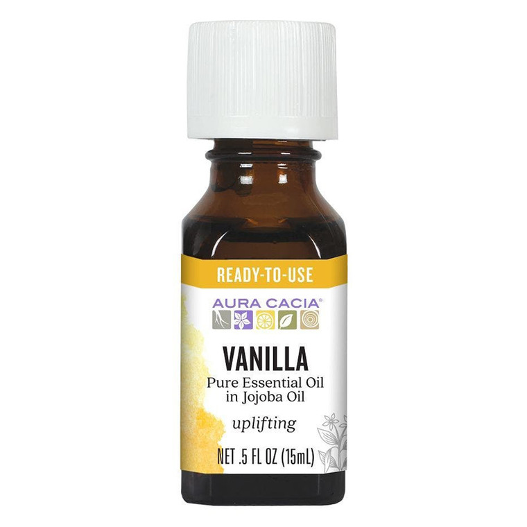 Aura Cacia Precious Essentials Oil Vanilla Absolute with Jojoba Aromatherapy Sweet and Comforting Blend 0.5Oz (15ml)