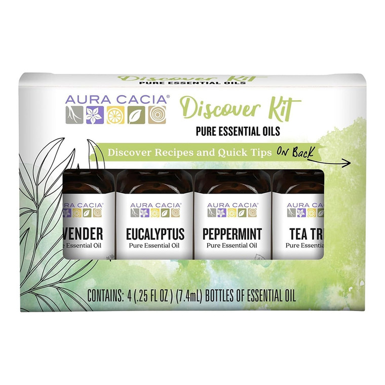 Aura Cacia Essential Oil Discovery Kit Assorted Aromatherapy Sampler 4Ea