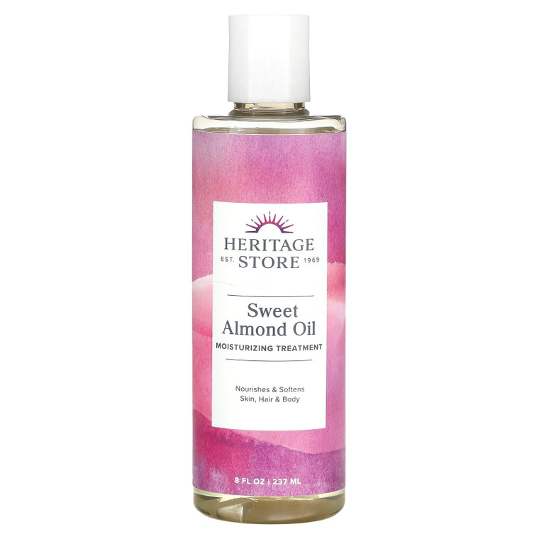 Heritage Store Sweet Almond Oil with Vitamin E Nourishes and Softens Skin Hair and Body 8Oz (237ml)