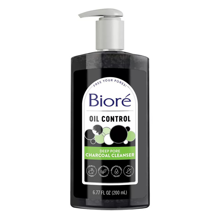 Biore Free Your Pores Charcoal Deep Pore Cleanser Face Wash for Oily Skin 6.77Oz (200ml)