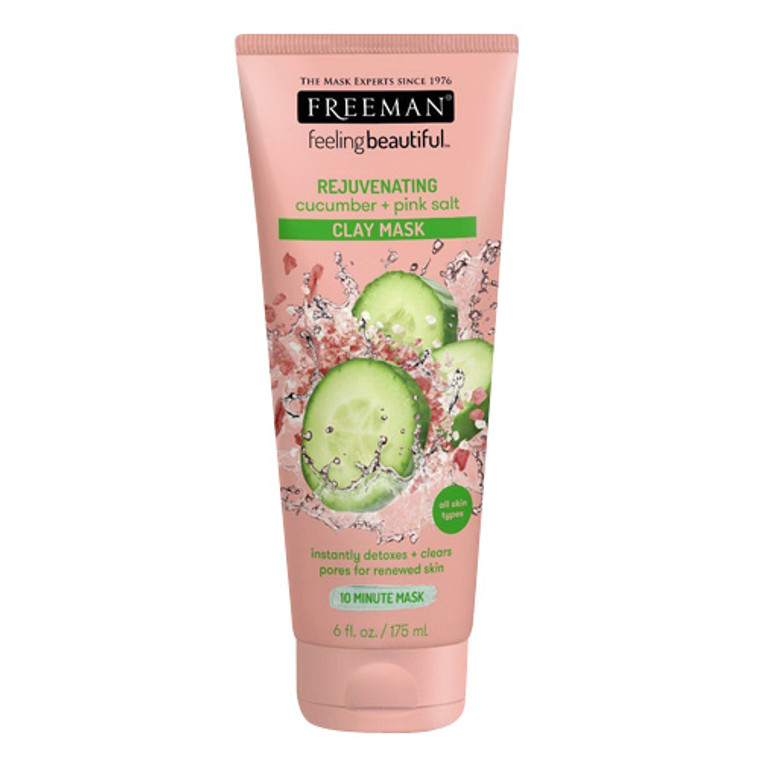 Freeman Feeling Beautiful Rejuvenating Clay Mask For All Skin Types, Cucumber Plus Pink Salt, 6 oz