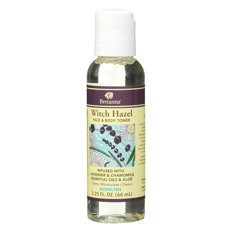 Bretanna Witch Hazel Face and Body Toner Infused with Lavender Chamomile Plus Essential Oils and Aloe 2.25Oz (66ml)