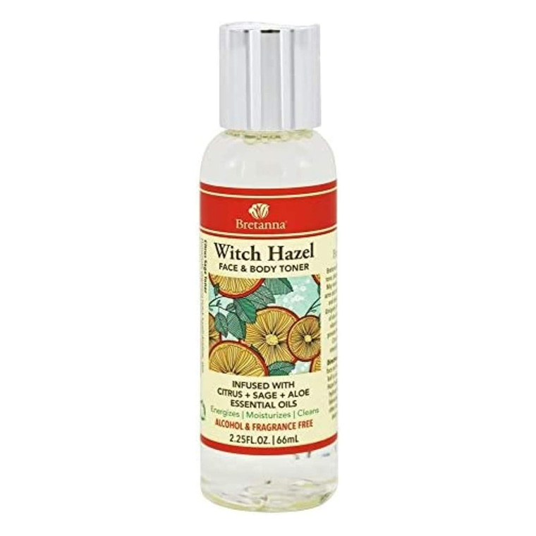 Bretanna Witch Hazel Face and Body Toner Infused with Citrus Sage Aloe Essential Oils Alcohol Free 2.25Oz (66ml)