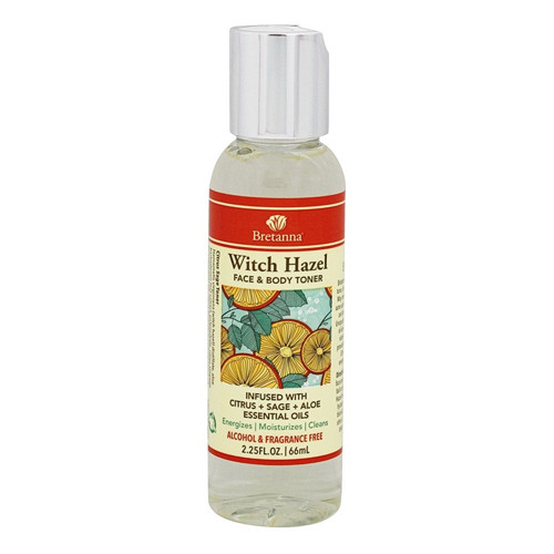 Bretanna Witch Hazel Face and Body Toner, Infused with Citrus Plus Sage Plus Aloe Essential Oils, 2.25 Oz