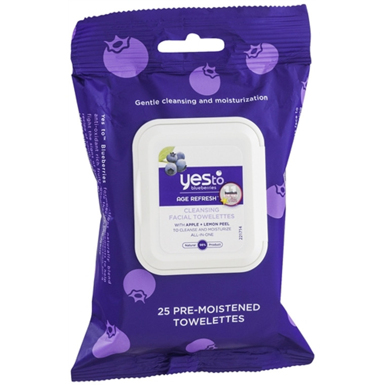 Yes To Blueberries Age Refresh Facial Cleansing Towelettes, With Apple + Lemon Peel, 25 ea