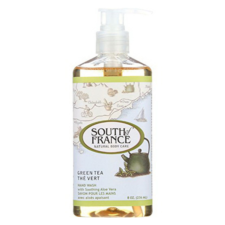 South of France Natural Body Care Green Tea Hand Wash with Soothing Aloe Vera, 8 Oz