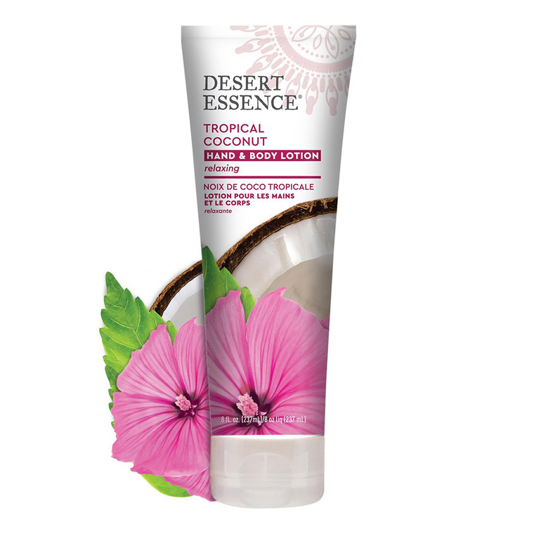 Desert Essence Organics Tropical Coconut Hand and Body Lotion Creme Nourishing Moisturizing Formula 8Oz (237ml)