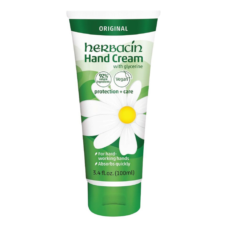 Herbacin Hand Cream with Glycerin Moisturizing and Protective Care for Dry Hands 3.4Oz (100ml)