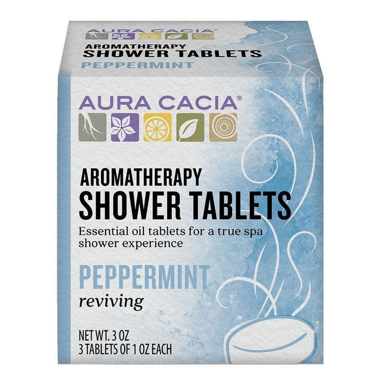 Aura Cacia Aromatherapy Shower Tablets Reviving Peppermint Energizing and Refreshing Formula 3Oz