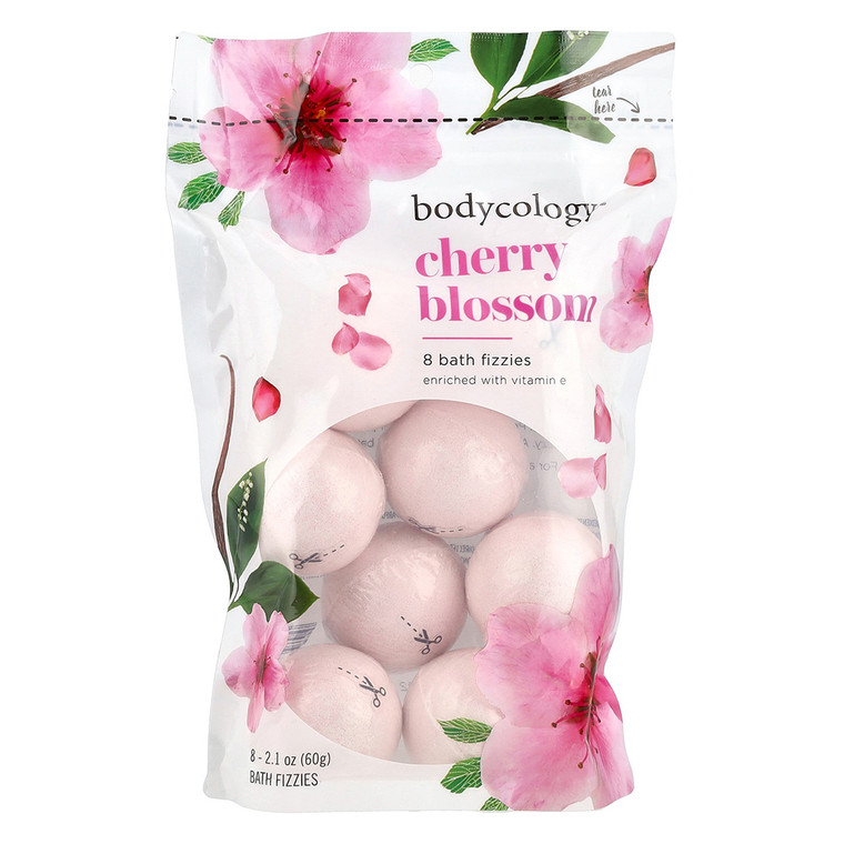 Bodycology Bath Soak Bathtub Fizzies Enriched with Vitamin E Cherry Blossom Relaxing Nourishing 2.1Oz (60g)