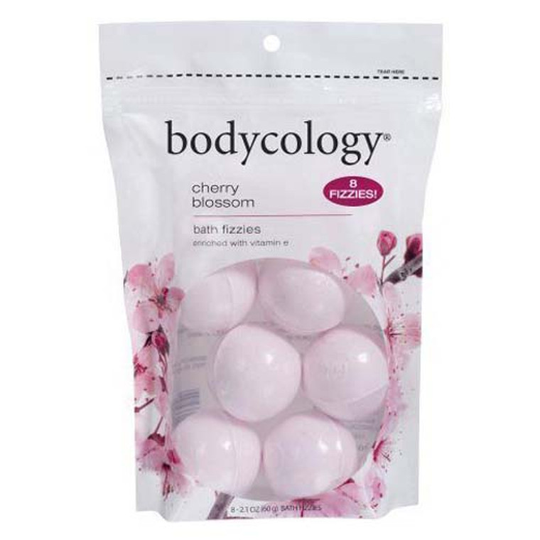 Bodycology Bath Soak Bathtub Fizzies Enriched With Vitamin E, Cherry Blossom, 8x2.1 oz Bath Balls