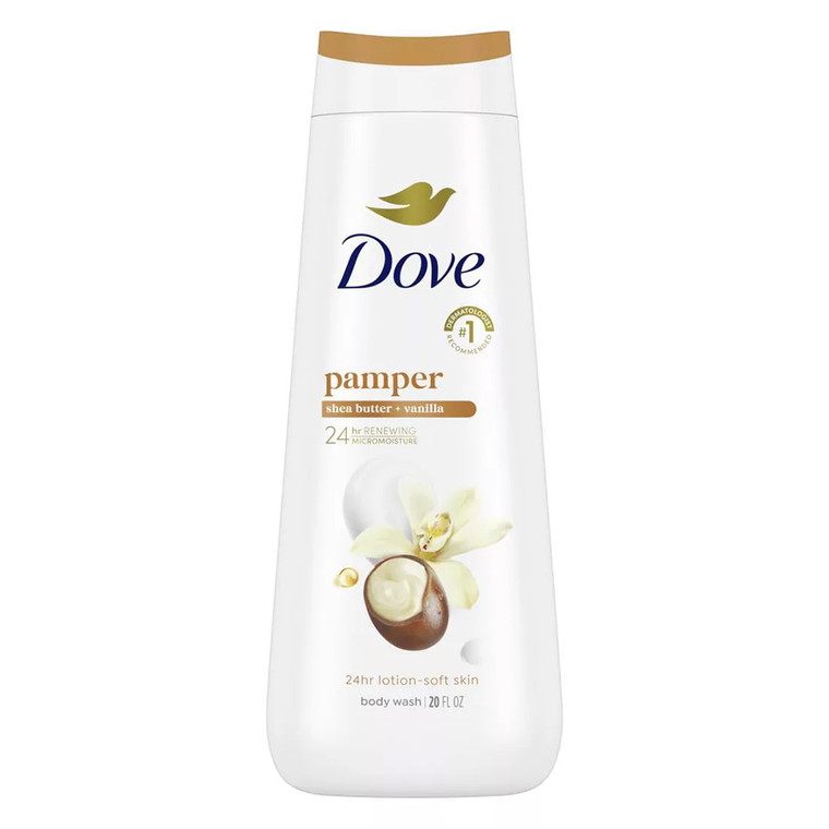 Dove Pamper Shea Butter and Warm Vanilla Liquid Body Wash Cleanses and Moisturizes Skin 20Oz