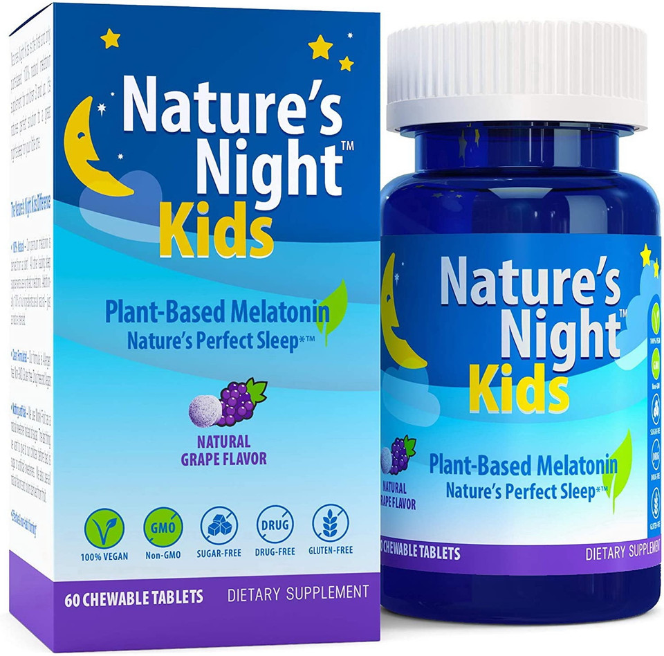 Zero Natures Night Kids Melatonin Chewable Tablets, Natural Grape, 60 Ea