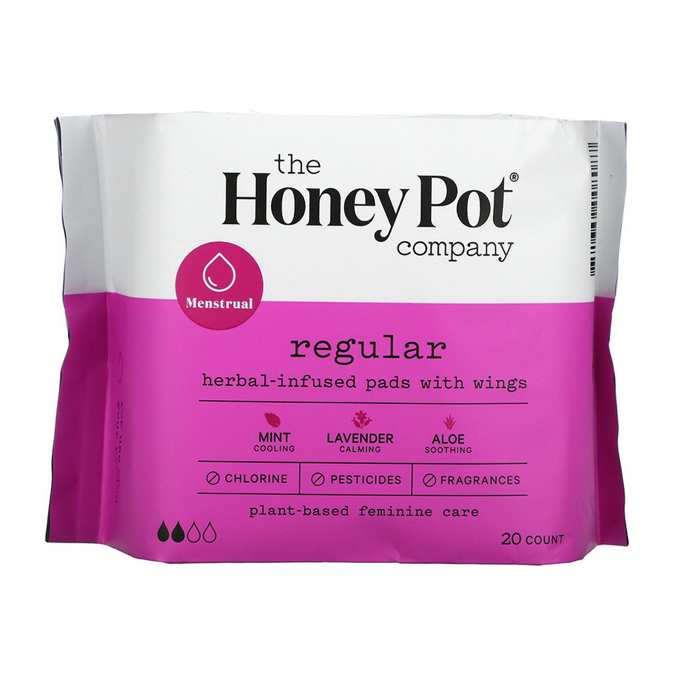 The Honey Pot Company Regular HerbalInfused Pads with Wings, 20 Ea
