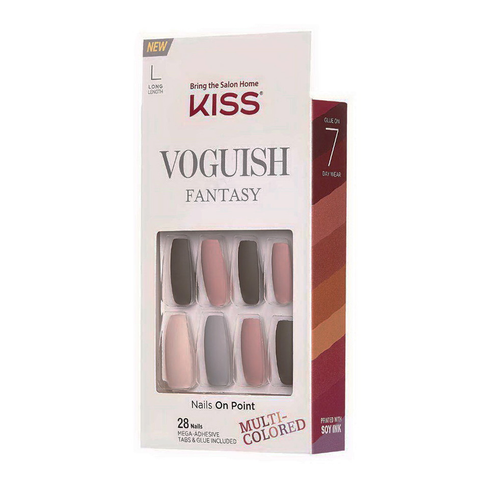 Kiss Voguish Fantasy Chillout, Long Nails On Point Multi Colored, 28