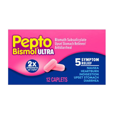 Pepto Bismol Ultra 5 Symptom Relief Caplets, 12 Ea - myotcstore.com