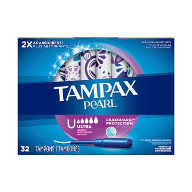 Tampax Pearl Tampons Ultra Absorbency with LeakGuard Braid, 32