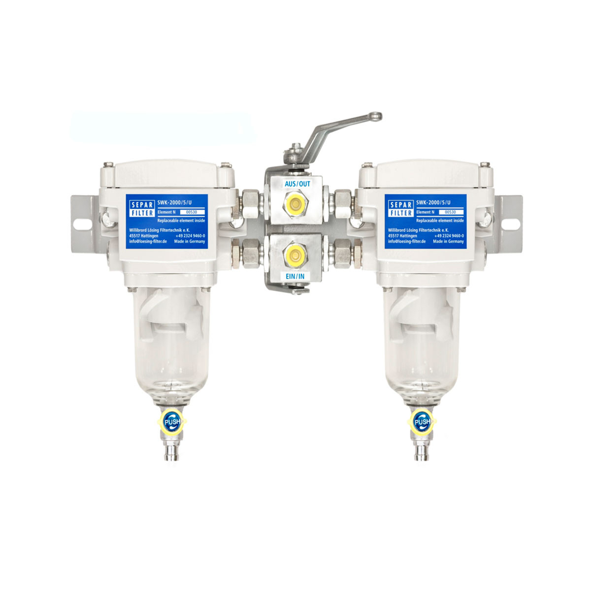 Duplex 79 GPH Fuel Water Separator with Clear Bowl - 49-2505