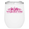 12 oz Cece insulated wine and coffee tumbler in matte white featuring a custom printed business logo.