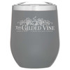 12 oz Cece insulated wine and coffee tumbler in matte gray featuring a custom printed logo for branded merchandise.