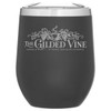 12 oz Cece insulated wine and coffee tumbler in matte black featuring a custom printed logo for branded merchandise.