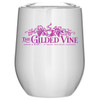 12 oz Cece insulated wine and coffee tumbler in stainless steel featuring a custom printed business logo.