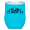 12 oz Cece insulated wine and coffee tumbler in matte aqua featuring a custom printed logo for branded merchandise.