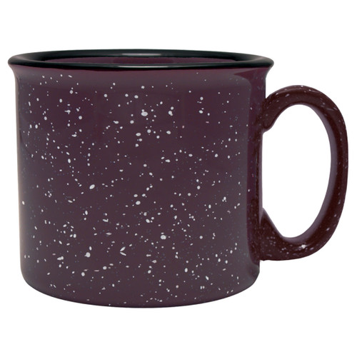 The 14oz Ceramic Camper Mug in Plum with Speckles delivers a rich, modern twist on the classic camp mug look, making it a standout choice for custom logo drinkware programs. Highly searched by coffee shops, breweries, restaurants, and promotional buyers, this speckled ceramic mug fits current trends for premium-feel, retro-inspired branded mugs that elevate retail and merchandise displays.