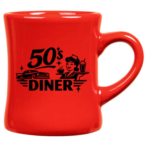 The 10oz Diner Mug in Red delivers bold, classic diner style that stands out on coffee shop counters and retail shelves. Its iconic curved ceramic shape is comfortable to hold and ideal for everyday coffee service, house mugs, or branded merchandise programs. Built for durability and strong logo visibility, this timeless diner mug is a dependable choice for cafés and retailers looking to offer a vibrant, attention-grabbing mug customers enjoy using every day.