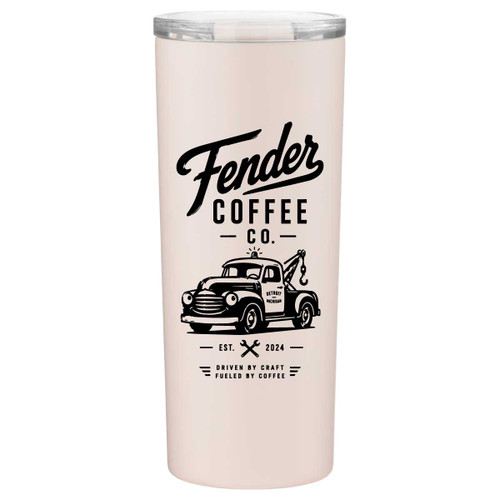 The 20.9oz Fender Tumbler in Matte Dew brings a fresh, modern finish to custom branded drinkware designed for coffee shops, cafés, retail stores, and promotional events. Double-wall vacuum insulation keeps drinks at their ideal temperature throughout the day, while the durable matte coating delivers a comfortable grip for daily use. Built to showcase custom logos and branded artwork with a refined appearance, it's a premium tumbler that helps extend brand recognition long after the first sip.