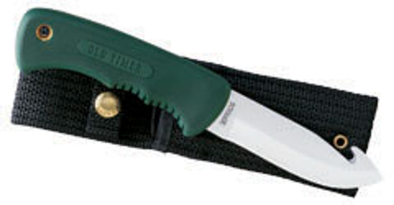 SCHRADE FIXED BLADE HUNTING KNIFE GRN. HNDLE.