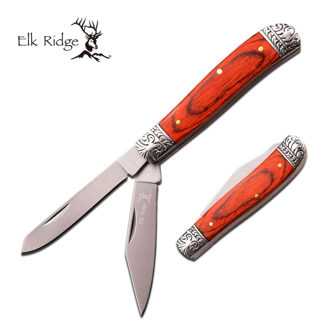 ELK RIDGE 3.5" TRAPPER W/ DARK WOOD, ENGRAVE