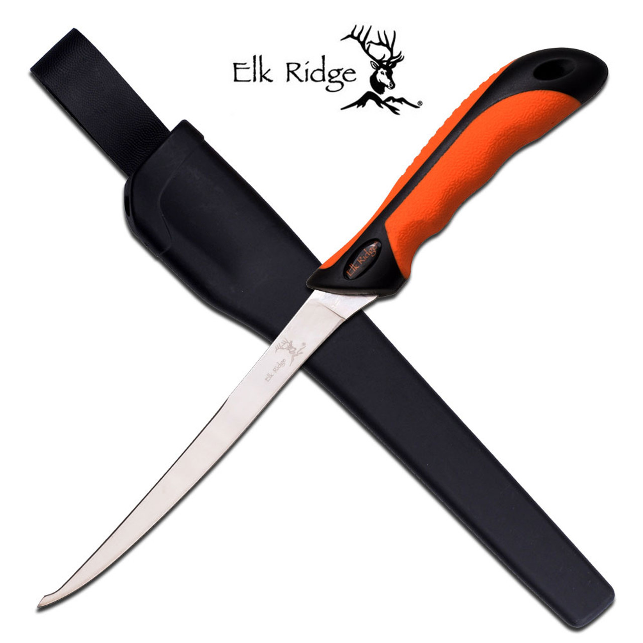 ELK RIDGE 12.5" FILLET KNIFE W/ BLK/ORG RUB