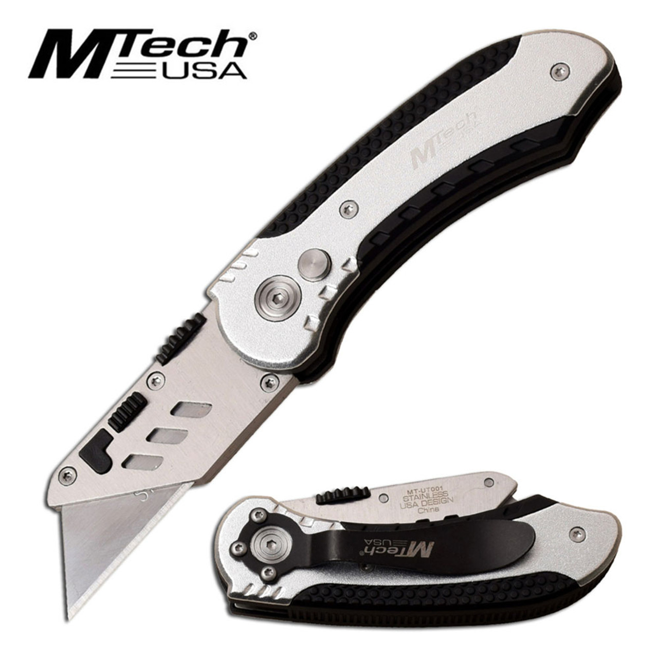 MTECH FOLDING UTILITY KNIFE, SILVER/BLACK