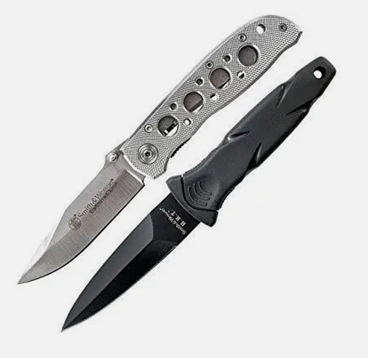 S&W ON DUTY AND OFF, TWO KNIFE SET W/ SHEATH